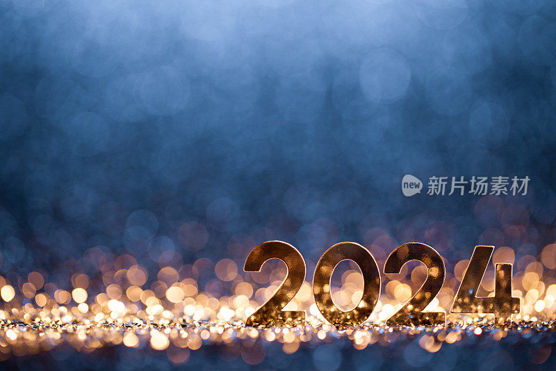 新年快乐2024 -圣诞金蓝色闪光庆祝活动